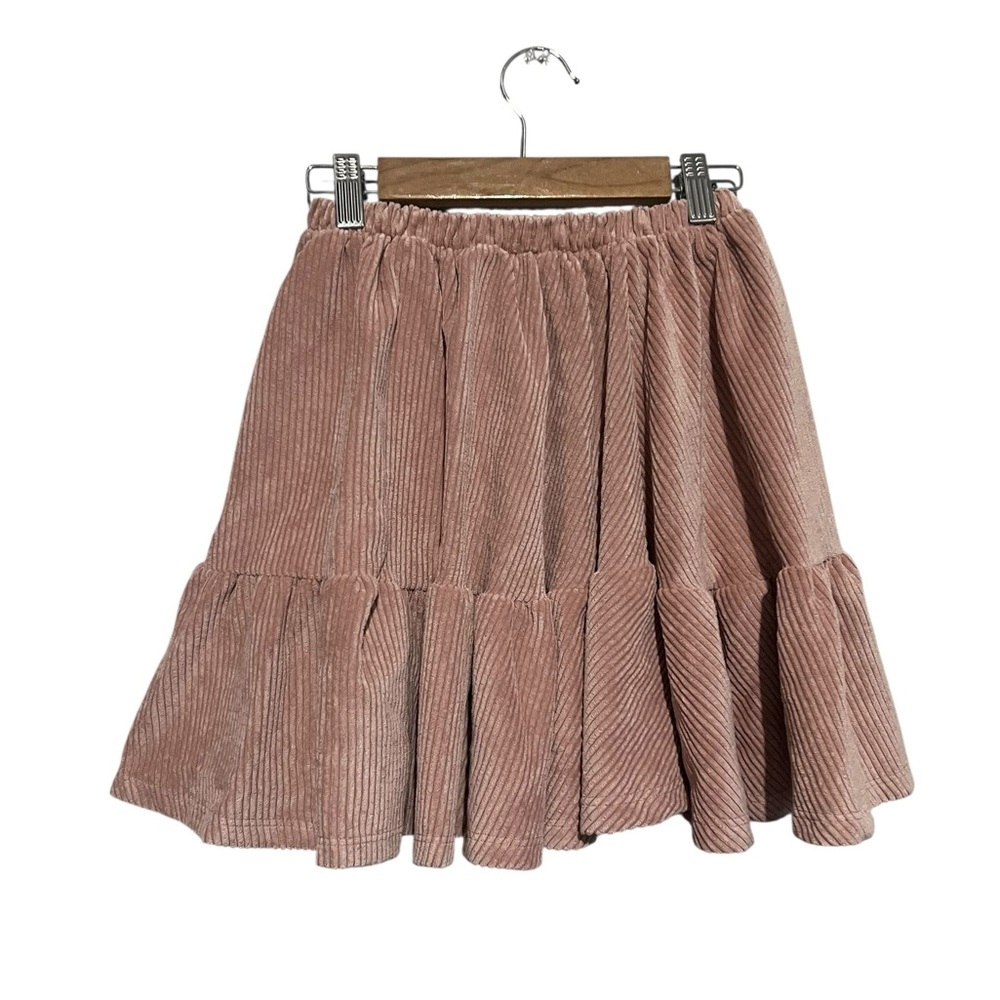Tocoto Vintage Girls Corduroy Ruffle Skirt Pink Size 8 Pull On Elastic Waist - Picture 2 of 5